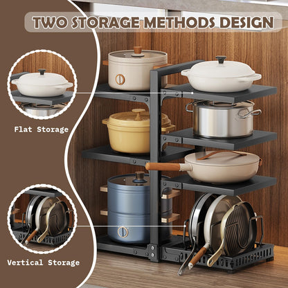 XPIY Pots and Pans Organizer under Cabinet, Cutting Board Pot Lid Storage Rack with 7 Adjustable Tiers and 10 Storage Units, Pan Holder under Sink, 25% Thicker Kitchen Metal Heavy Duty Pan Organizer