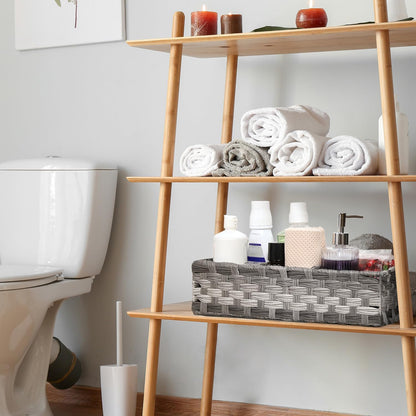 Toilet Tank Topper Paper Basket - Hand Woven Plastic Wicker Organizer with Divider | Rustic Grey Bathroom Decor