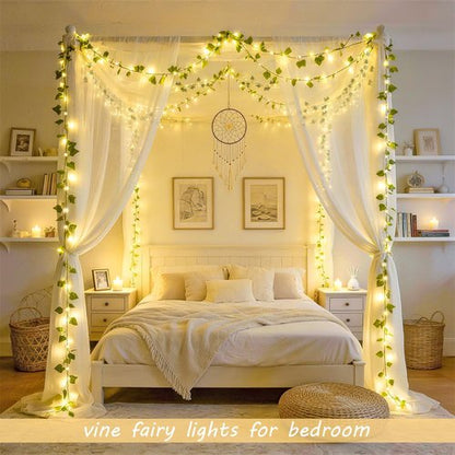 JMEXSUSS 33Ft Ivy Vines with 100 LED Fairy Lights - Battery Operated with Remote for Bedroom & Party Decor | Warm White