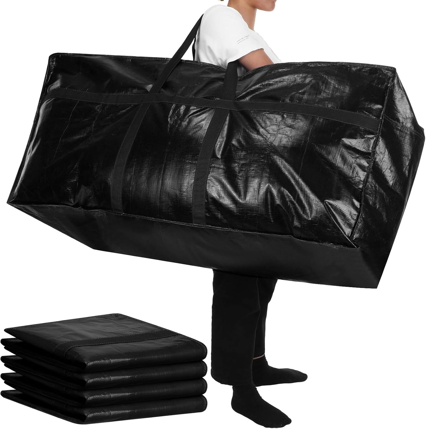 Windyun Extra Large Moving Bags - 57 Gallon Heavy Duty Storage Tote with Strong Zipper Handle | Black, 4 Pack