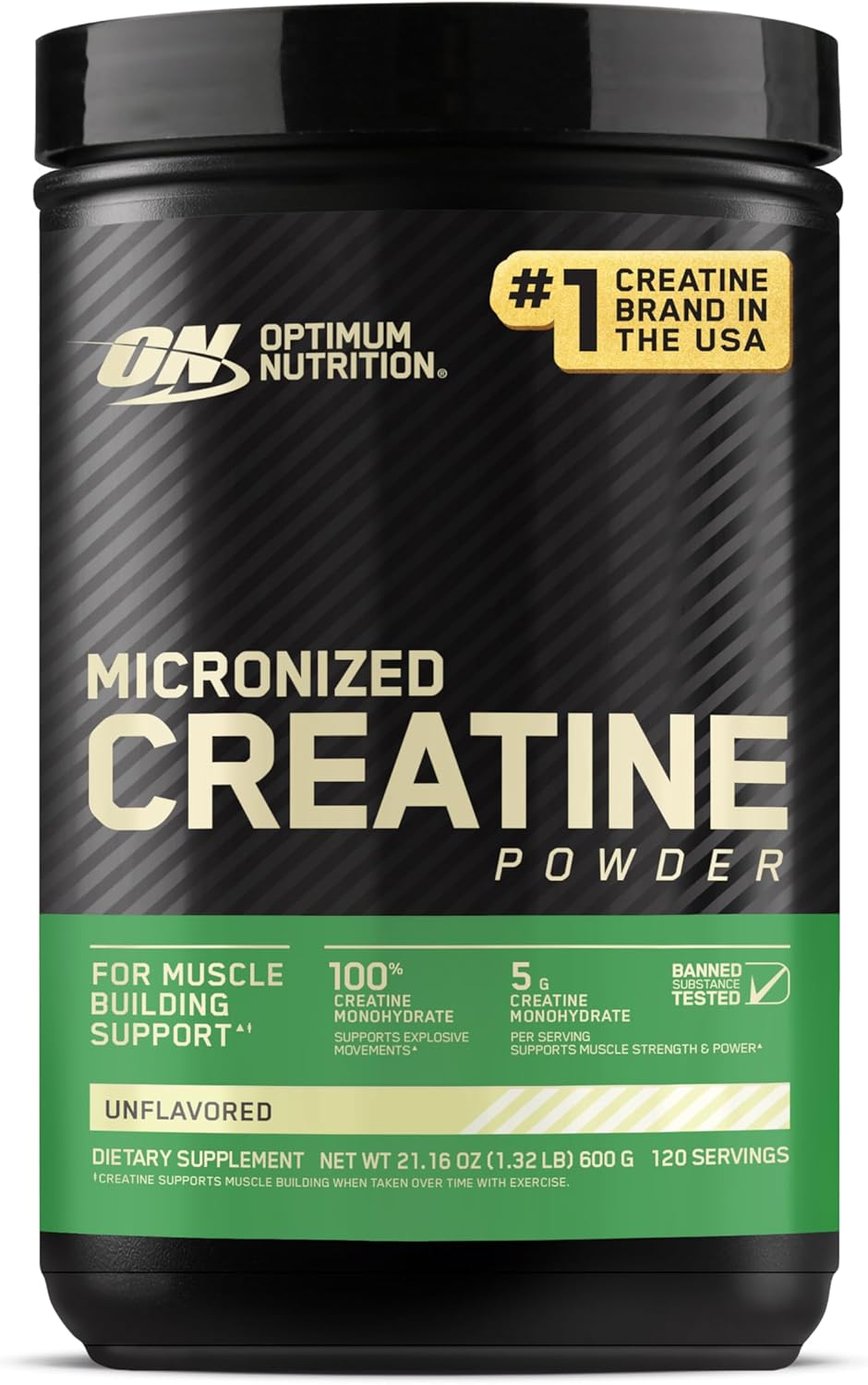 Optimum Nutrition Micronized Creatine Monohydrate Powder - Unflavored, 120 Servings, 600 Grams