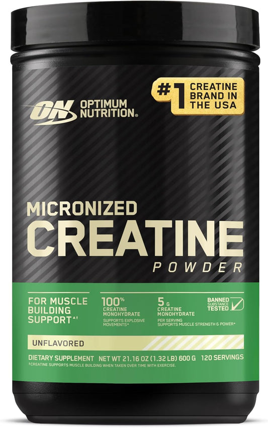 Optimum Nutrition Micronized Creatine Monohydrate Powder - Unflavored, 120 Servings, 600 Grams