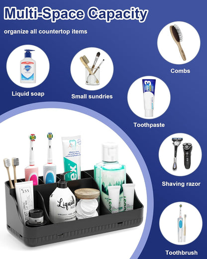 Skiennix Bathroom Counter Organizer - 7 Slot Detachable Toothbrush Holder | Anti-Slip Vanity Storage for Adults & Kids