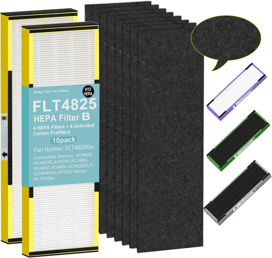 **FLT4825 HEPA Filter B Replacement - Compatible with GermGuardian Air Purifiers | 2 True HEPA + 8 Carbon Pre-Filters**