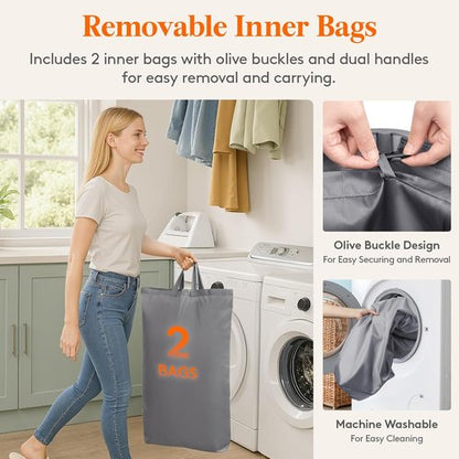 Lifewit Large 145L Laundry Basket - Foldable Hamper with Lid & Removable Bag | Light Gray