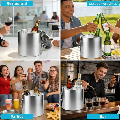 Chefbee 3L Double-Wall Stainless Steel Ice Bucket and 2PCS Metal Spatula Set