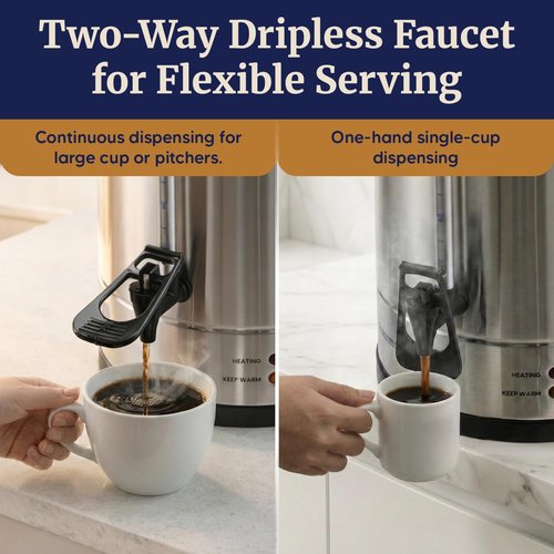Elite Gourmet 100-Cup Coffee Urn & Hot Water Boiler - Dual-Wall Insulated, Dripless Faucet, Stainless Steel