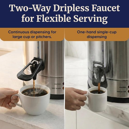 Elite Gourmet 100-Cup Coffee Urn & Hot Water Boiler - Dual-Wall Insulated, Dripless Faucet, Stainless Steel