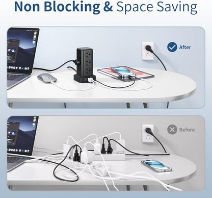 AnnTane Surge Protector Power Strip - 6.5 FT Cord with 4 USB Ports & 12 AC Outlets | Ideal for Home & Office