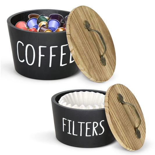 Coffee Pod Holder With Lid, Coffee Filter Holder Coffee Filter Storage Container Basket, Wood Coffee Station Organizer Coffee K Cup Organizer for Counter, Coffee Bar Accessories Storage Organizer