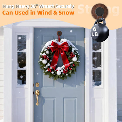 Walnut Suction Cup Wreath Hanger - No Drill Hook for All Seasons | 2 Pack for Front Door/Window