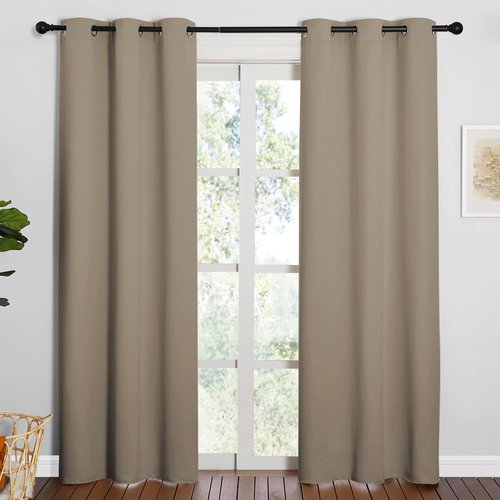 NICETOWN 84 inches Blackout Curtains for Office and Theater, Thermal Insulated Solid Grommet Drapes for Living Room (Taupe, 1 Pair, 42 inches Wide)