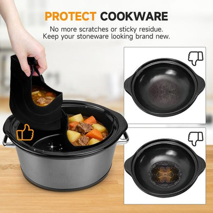 ChefAid Silicone Slow Cooker Divider Liners - Reusable 100% Silicone for 6-8 Quart Cookers | Black, 2 Pack