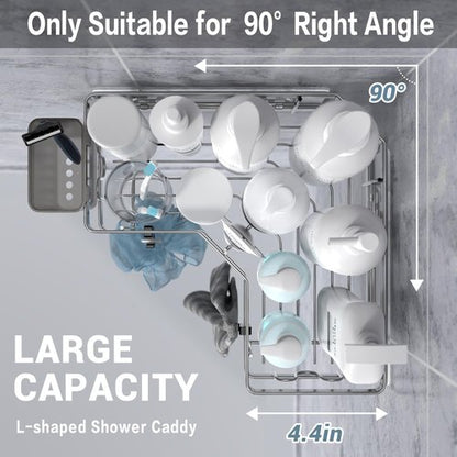 AKTECKE Corner Shower Caddy - 2 Pack Adhesive Bathroom Organizer with No-Drill Stainless Steel Rack & Hooks