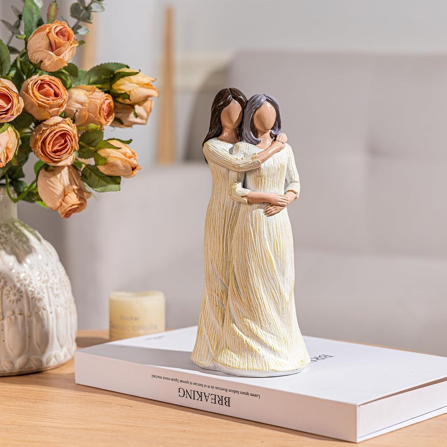 BUTILIVEEN Hugging Mom Daughter Figurines - Hand-Painted Resin Statue | Perfect Gift for Mother's Day, Christmas, Birthdays - 8 Inch