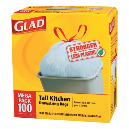 Glad Tall Kitchen Drawstring CloroxPro Trash Bags - 13 Gallon - 100 Count (Packaging May Vary), Pack of 6