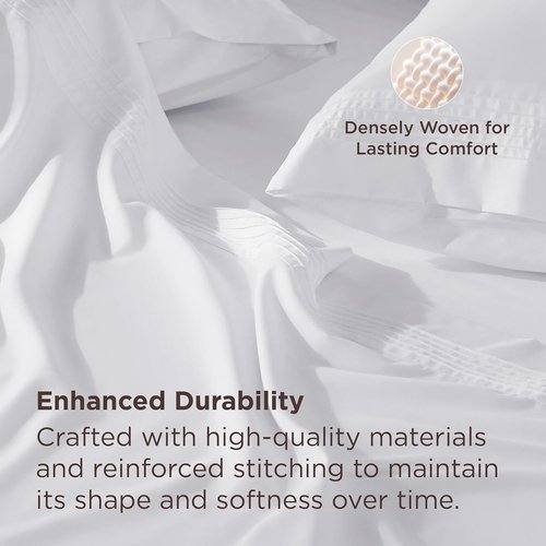 Bedsure Deep Pocket Queen Sheets Set - Soft & Cooling 4-Piece Bed Sheets for 21-Inch Mattresses | Moisture-Wicking, Easy Fit, White