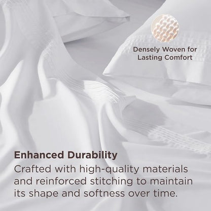 Bedsure Deep Pocket Queen Sheets Set - Soft & Cooling 4-Piece Bed Sheets for 21-Inch Mattresses | Moisture-Wicking, Easy Fit, White