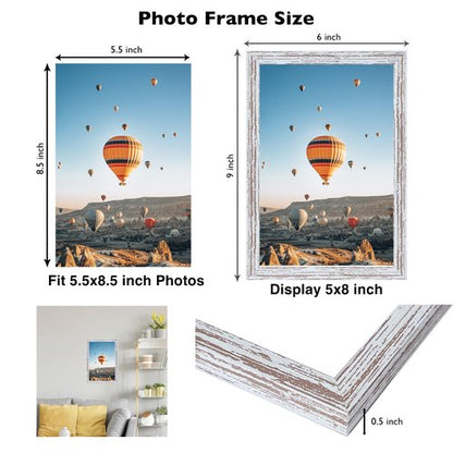 JCJMY 5.5x8.5 Picture Frame for Wall Hanging or Tabletop, Wall Mounting Horizontally or Vertically, 5.5 x 8.5 Wall Gallery Poster Photo Frame with Durable Shatter Resistant Plexiglass, Rustic White