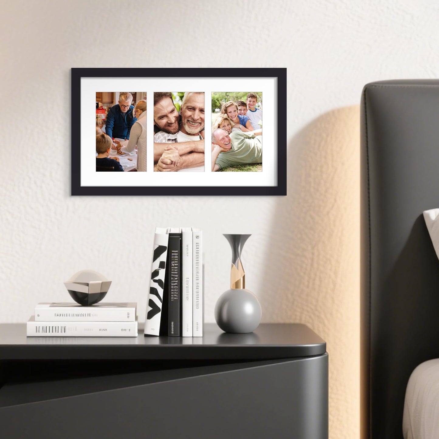 upsimples 8x14 Collage Picture Frame, Display Pictures 3 4x6 with Mat or 8x14 Without Mat, Wall Hanging 3 4x6 Picture Frame Collage Wall Decor, Black, 1 Pack