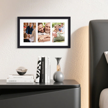 upsimples 8x14 Collage Picture Frame, Display Pictures 3 4x6 with Mat or 8x14 Without Mat, Wall Hanging 3 4x6 Picture Frame Collage Wall Decor, Black, 1 Pack