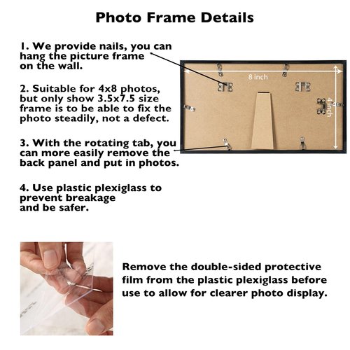 JCJMY 4x8 Picture Frame Black for Wall Hanging or Tabletop, Wall Mounting Horizontally or Vertically, 4 x 8 Wall Gallery Poster Photo Frame with Shatter Resistant Plexiglass, Black