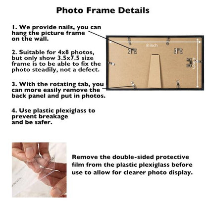 JCJMY 4x8 Picture Frame Black for Wall Hanging or Tabletop, Wall Mounting Horizontally or Vertically, 4 x 8 Wall Gallery Poster Photo Frame with Shatter Resistant Plexiglass, Black