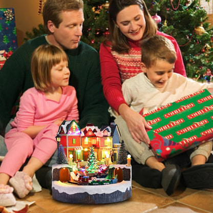 Afirst Christmas Village Houses - Lighted Collectible Figurines with Moving Train & Santa Sleigh | Musical Indoor Display