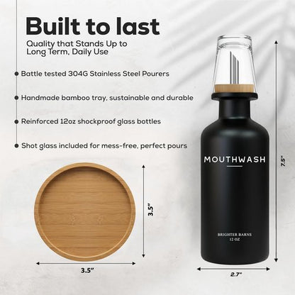 Brighter Barns Black Glass Mouthwash Dispenser - Modern Bathroom Decor for Home, Gym, or Office