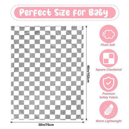 GreatBba Plush Checkered Baby Blanket for Boys Girls Nursery, 30"*40" Warm Short Fleece Blanket Neutral for Infant Newborn, Small Fuzzy for Sleeping, Chenille or Stroller (Gray&White)