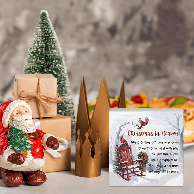Christmas in Heaven Sign - Sympathy Gift Table Decor 5 x 5 Inches (Variation: Emety)