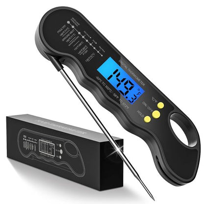 Instant Read Meat Thermometer - Fast, Accurate Digital Food Thermometer with Magnet & Backlight (Black)