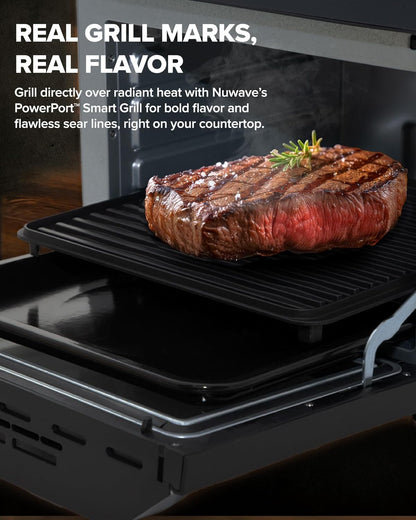 Nuwave Plug-In Grill Air Fryer Oven Combo - Even Heat & True Char Flavor | 150 Presets, Smart Probe, Stainless Steel