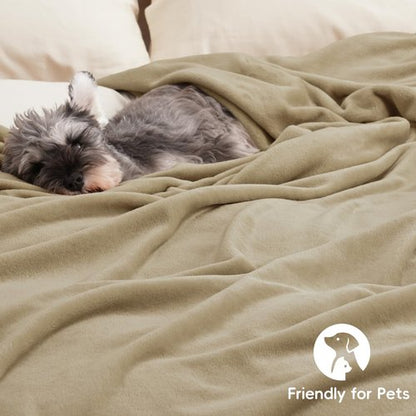 PHF Ultra Soft Fleece Blanket Queen Size, No Shed No Pilling Luxury Plush Cozy 300GSM Lightweight Blanket for Bed, Couch, Chair, Sofa, Perfect Decorations Gifts, 90" x 90", Khaki