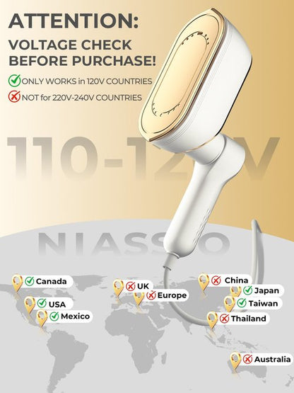 NIASSO Portable Travel Steamer, 1200W Handheld Fabric Steamer for Clothes, 4 Modes with LCD Display, Powerful Wrinkle Remover for Home & Travel, 150ml Water Tank, 10S Fast Heat-Up, 180° Swivel Handle