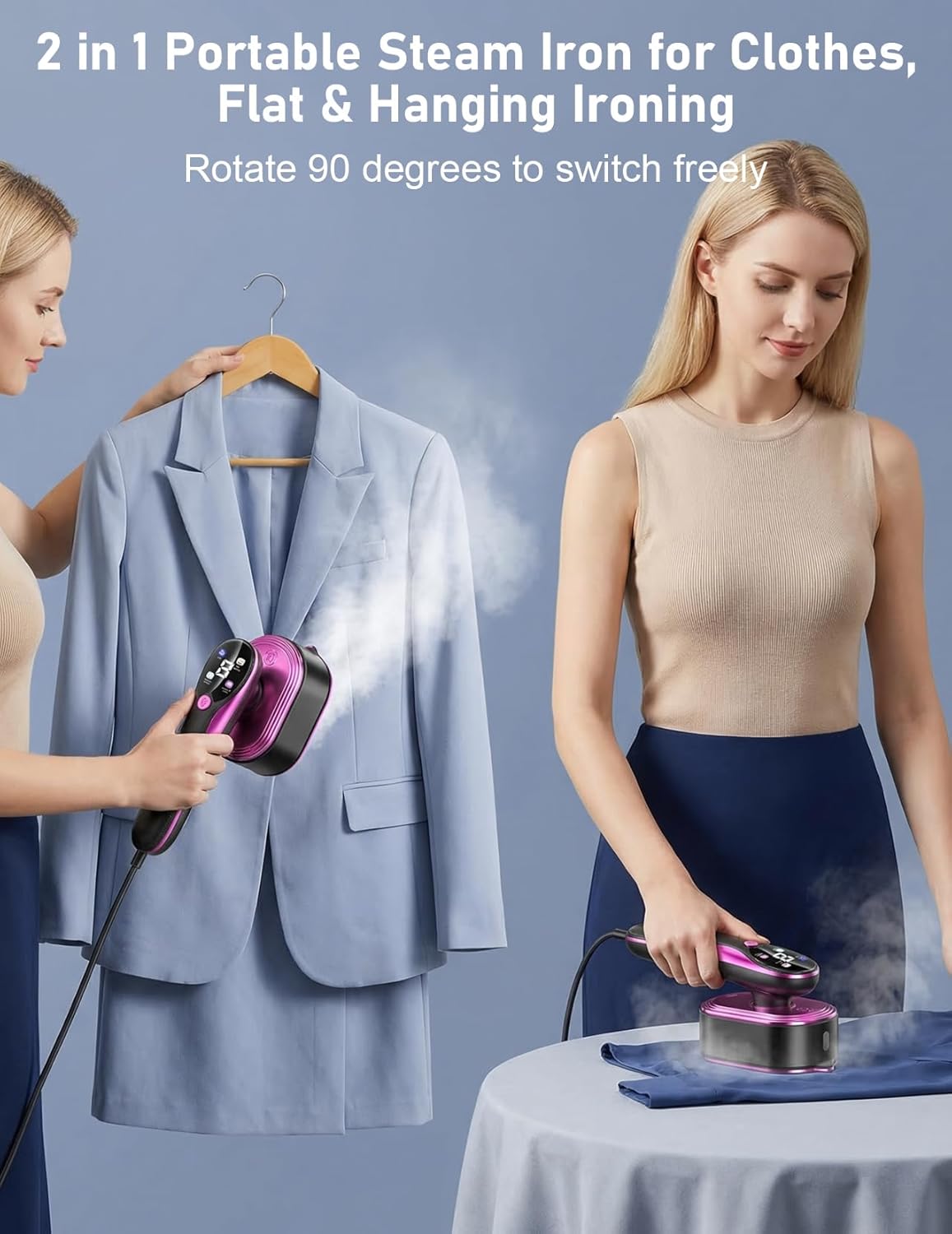 Skiennix Travel Garment Steamer - 1200W Portable Handheld Iron with LED Display | Fast 10s Heat-Up, All-Fabric Wrinkle Remover
