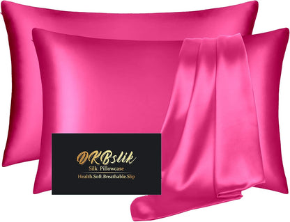 Skiennix Silk Pillowcases - Mulberry Silk Standard Set of 2 | Smooth, Anti-Acne, Hot Pink