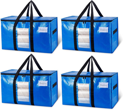 TAILI Extra Large Moving Bags - 4 Pack Heavy Duty Blue Totes with Visible Window & Wrap Around Handles