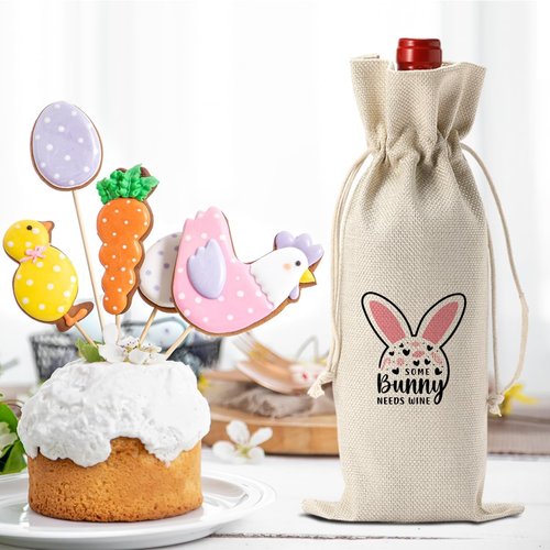 Funny Easter Wine Bag Pink Bunny Ears Decorations Easter Basket Easter Holiday Gifts for Women Men Easter Wine Bag Gifts for Wine Lover Easter Party Decorations