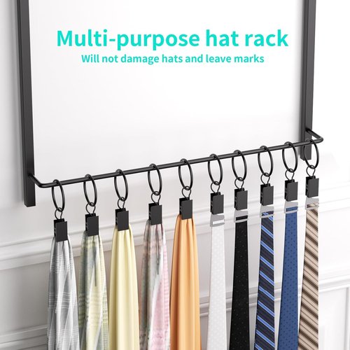 HapiRm Over Door Hat Rack - 3-Tier Organizer with 16 Hooks & 10 Movable Clips | Holds Up to 26 Caps