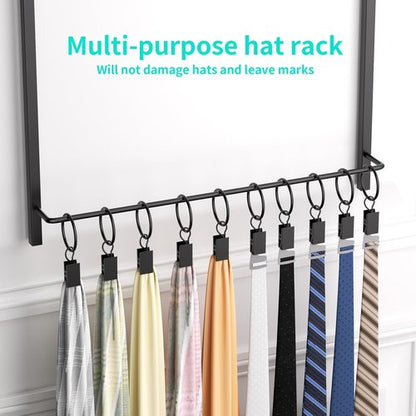 HapiRm Over Door Hat Rack - 3-Tier Organizer with 16 Hooks & 10 Movable Clips | Holds Up to 26 Caps