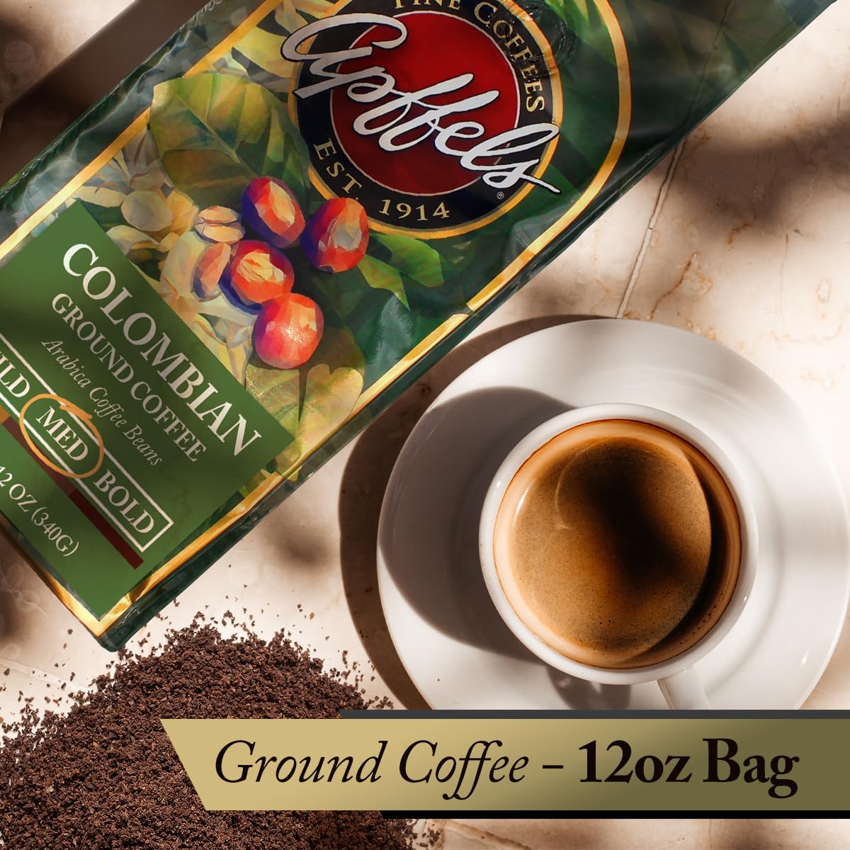 Apffels Colombian - Ground - Medium Roast - 100% Arabica Coffee - Non-GMO - 12 oz bag