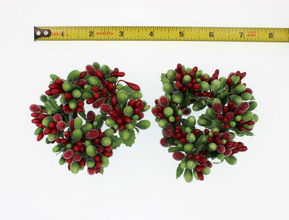 Regine Switzerland Set of 2 Beaded Berry Wreath Candle Napkin Rings - Christmas Red & Green
