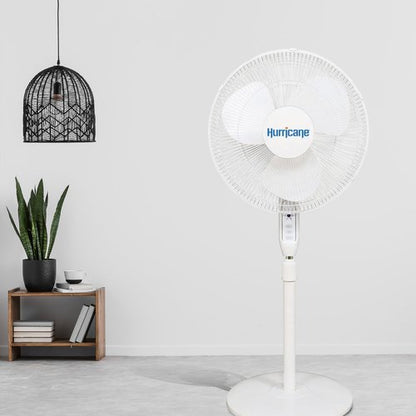 Hurricane Oscillating Pedestal Stand Fan for Home & Bedroom, 16" Supreme, White - Portable Standing Electric Fan for Indoor & Outdoor Cooling
