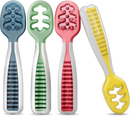NumNum Baby Spoons Set - Silicone Self-Feeding Utensils for 6+ Months | BPA-Free, 4 Pack in Classic Colors