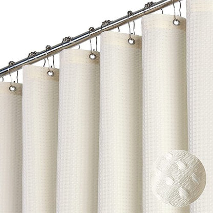 Dynamene Extra Long Shower Curtain,96 Inch Long Waffle Weave Weighted Thick Cloth Bathroom Shower Curtain, Neutral Heavy Duty Hotel Bath Curtain Set with 12 Plastic Hooks,72x96,Cream/Ivory