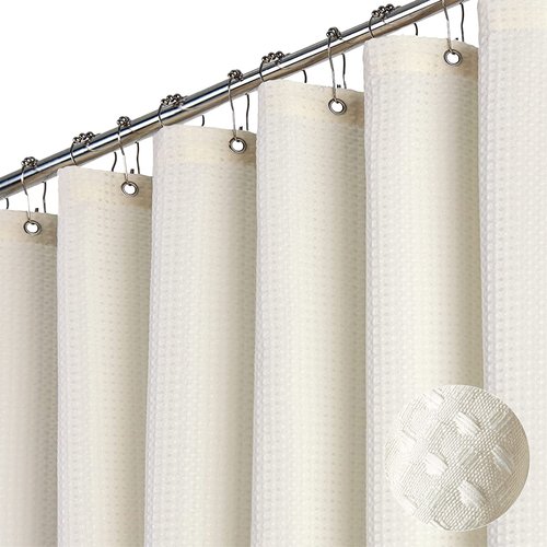 Dynamene Stall Fabric Shower Curtain - 54 inch Wide Waffle Weave Weighted Thick Cloth Shower Curtains for Bathroom, Heavy Duty Hotel Spa Luxury Bath Curtain Set with 10 Hooks, 54x72, Cream/Ivory