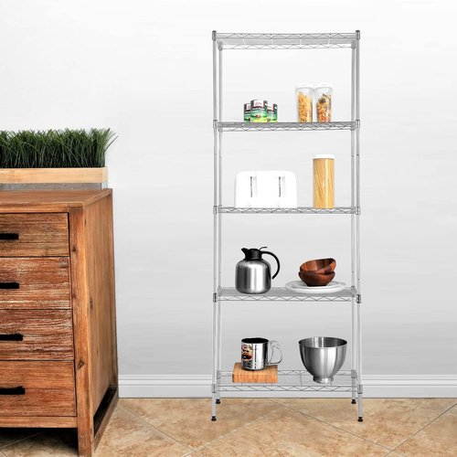 BestOffice 5-Tier Wire Storage Shelves - Heavy-Duty Metal | 14x24x60 Chrome | No-Tool Assembly, Holds Up to 750 lbs | Perfect for Home & Garage