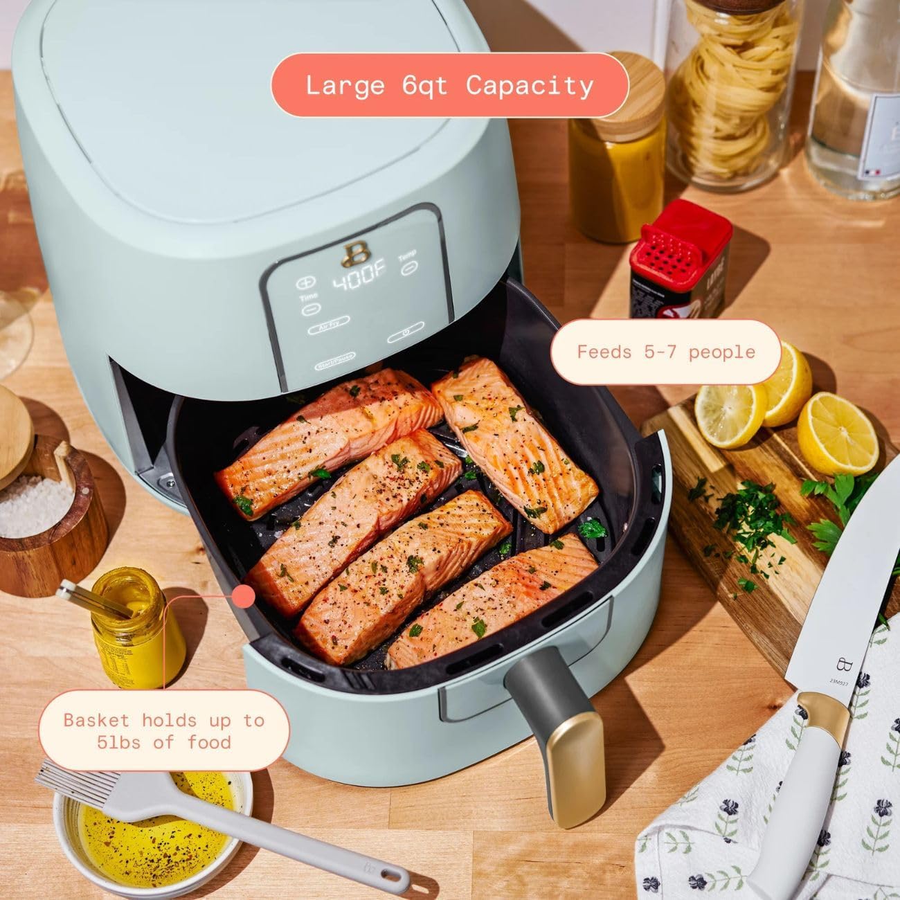 TurboCrisp 6-Quart Digital Air Fryer - Non-Stick, Dishwasher Safe, 4 Cooking Presets, 1750 Watt | Hydrangea Color