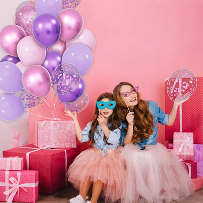 Skiennix 68Pcs Pink & Purple Balloons - 12 Inch Metallic Latex & Confetti for Weddings & Birthdays